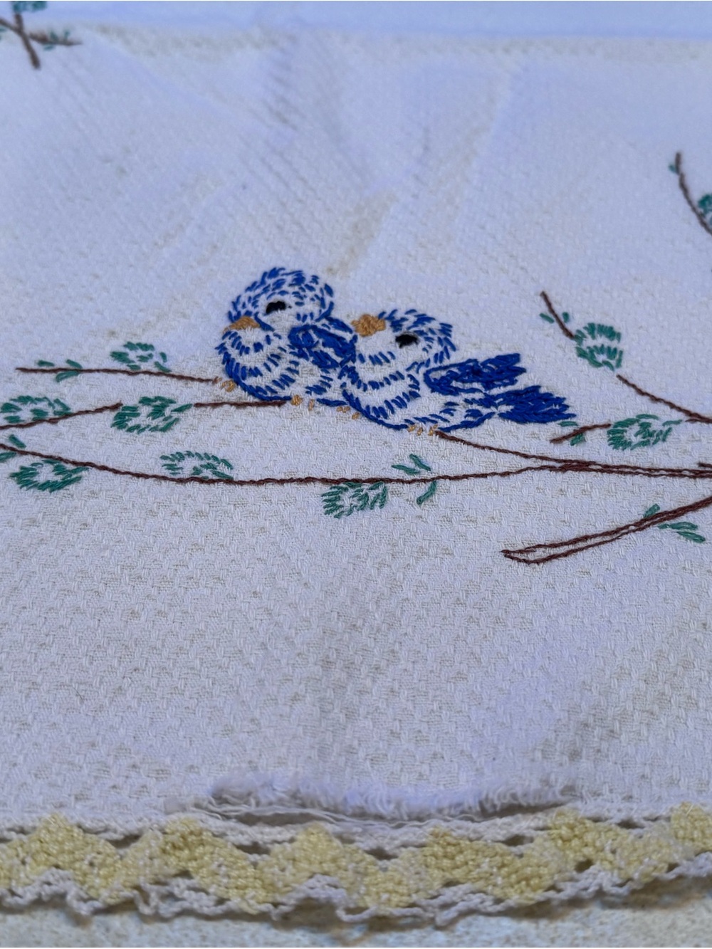 Embroidered Blue Bird of Happiness Table Runner